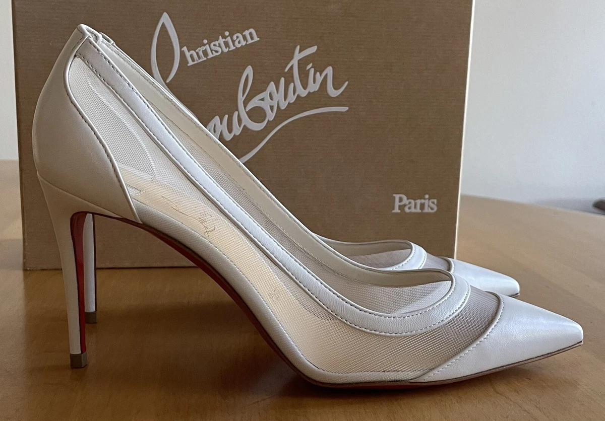 Christian Louboutin Galativi 85 White Leather Mesh Pointed Toe Pump sz 37 | eBay