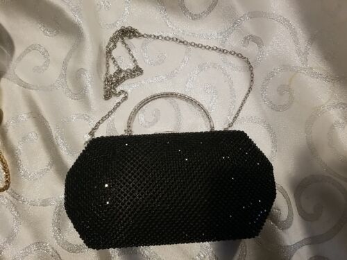 NEU! Ausgefallene Fawziya Abendtasche, glitzerndes schwarzes Netz, silberne Akzente! Hochzeit/Abschlussball - Bild 3 von 11