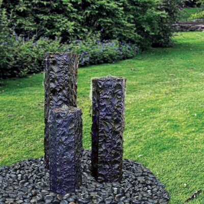 Textured Midnight Basalt Fountain Trio Complete Kit + Basin, Lights, Pump, Hose