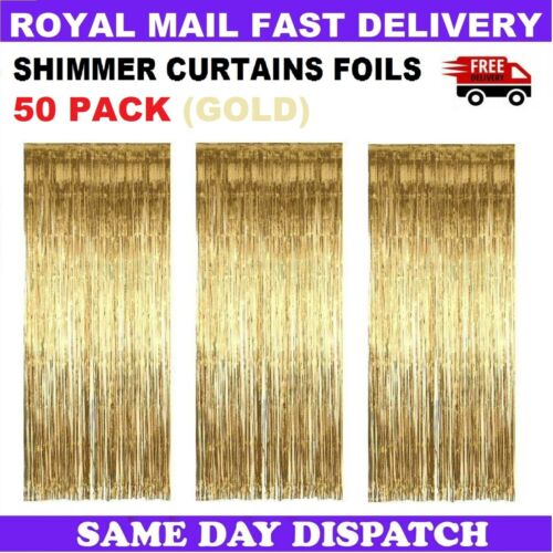 50 x GOLD Foil Door Shimmer Curtain - Party Decoration (1m x 2m) Curtains - Picture 1 of 3