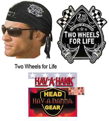 TWO WHEELS FOR LIFE LINED DO DOO RAG FITTED Tied BANDANA Hav-A-Danna Skull Cap