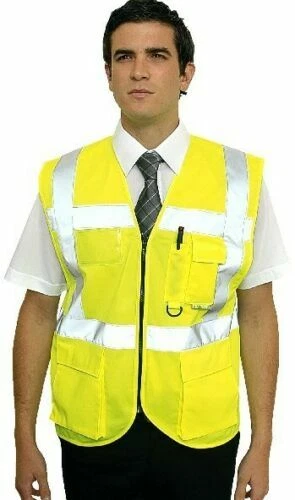 EXECUTIVE HI VIS VIZ VISIBILITY ZIP ID HOLDER SAFETY MOTORCYCLE VEST WAISTCOAT - Image 2 of 4