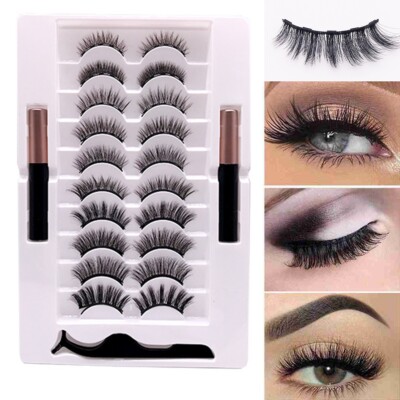 Wasserfester magnetischer Eyeliner mit Wimpern und Pinzette 10 Paar Set lange Wimpern