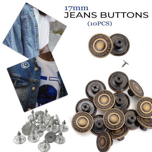 Jeans Button Denim Replacement with Pins 10pcs DIY Jacket and Coat Trousers 17mm - Picture 1 of 12