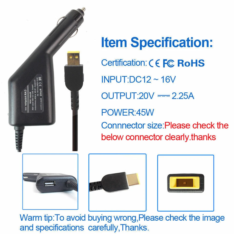 Adaptador Cargador Coche 45w 20v 2.25A para Lenovo ThinkPad T440 20B7 Foto 4 de 4