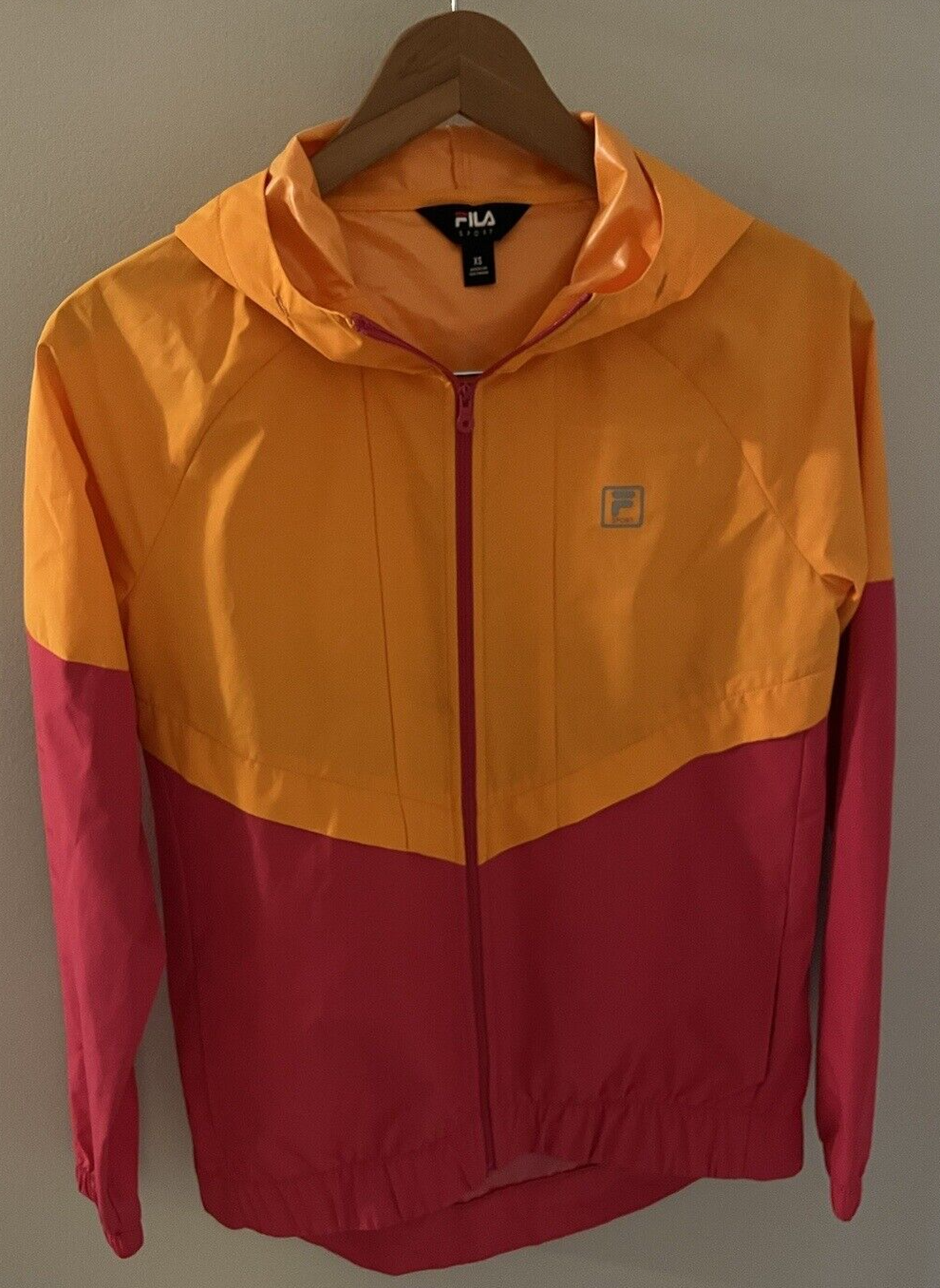 Giacca a vento sportiva FILA donna taglia XS arancione rosa full zip con cappuccio retrò