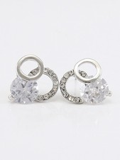 Silver 2 Carat Round CZ Stud Rhodium Plated Earrings Bridal Prom Fashion Jewelry