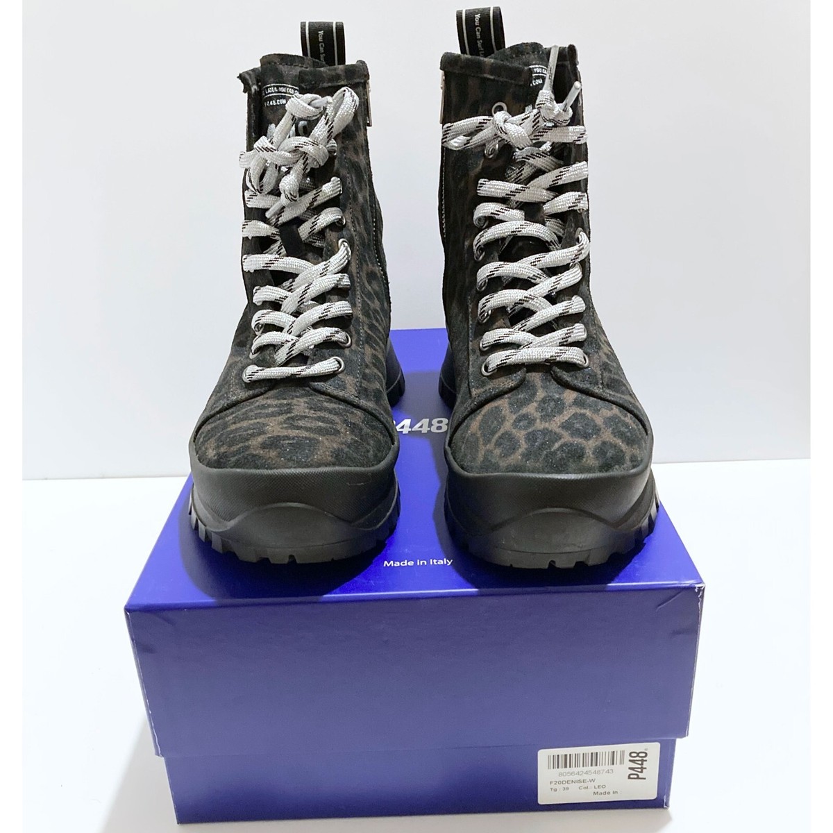 P448 Denise Platform Sneaker Booties Boots Zip & Lace up Leopard