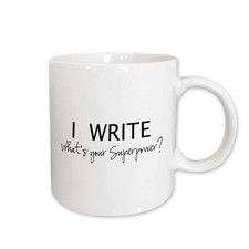 3dRose I Write - Whats your superpower - fun gift for writers - writing love Mug