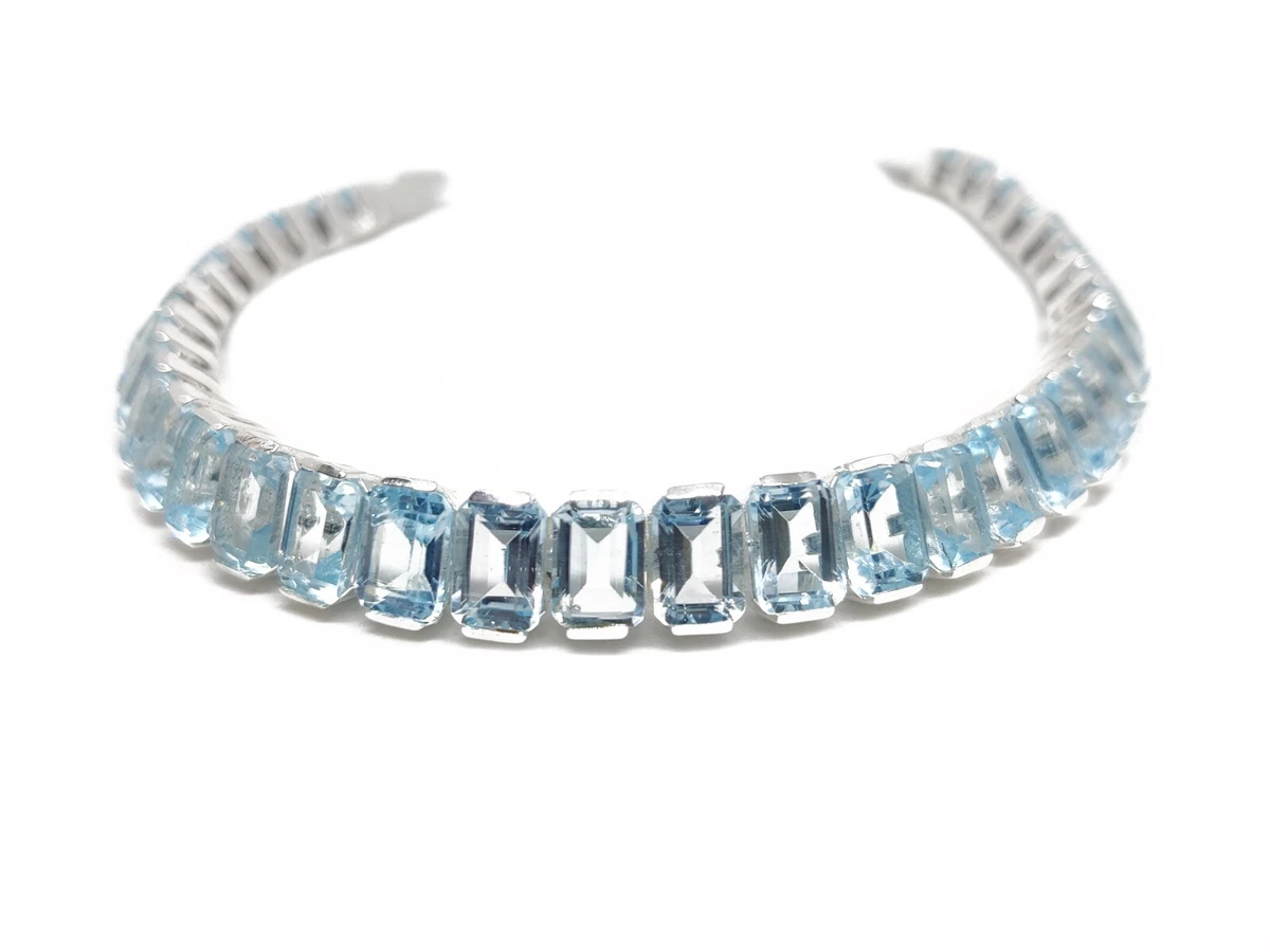 Sky Blue Topaz Bracelet Solid Silver Blue Topaz Bracelet Octagon