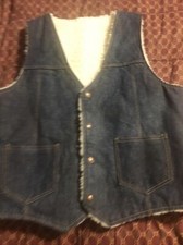 Blue Denim Snap Vest With Fleece Lining Patch Pockets On Front 40 Inches M