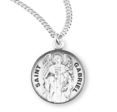 St Saint Gabriel 7/8" (22 mm) Sterling Silver Round Medal + 20" Chain ...