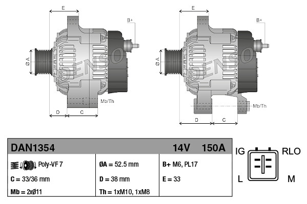 DENSO DAN1354 Alternator for LEXUS