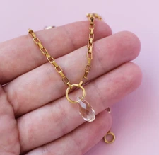 Swarovski crystal drop dangle pendant necklace, stack box chain link necklace