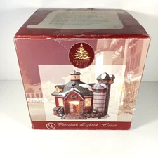 Porcelain Enchanted Forest Lighted Christmas Farm House Round Barn Farmer