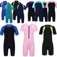 US Kids One Piece Wetsuit Swimsuit Short Sleeves Zippered Rash Guard UV Swimwear
