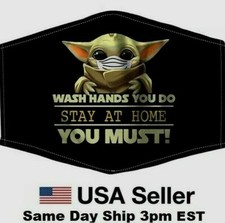 Baby Yoda Face Mask Washable Adjustable Reuse Star Wars Wash Hands You Do...Must