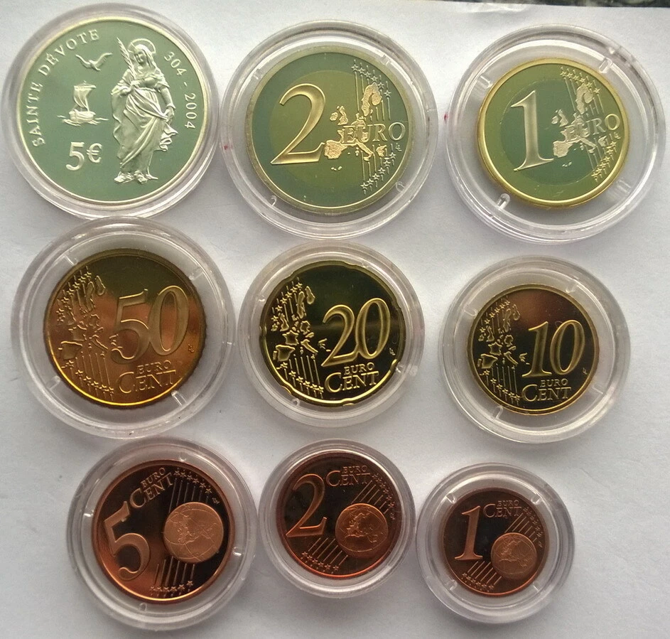 Monaco 2004 official Euro Mint Set of 9 Coins,With Silver Coin,Rare! - Image 3 of 4