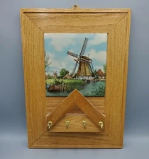 Dutch windmill Tile wood 4-Hook Key Hanger letter holder wall hanging