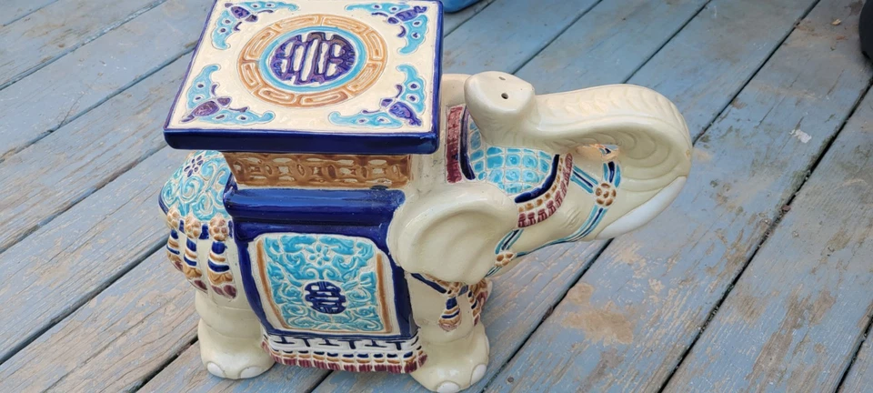 De colección Lucky Chinoiserie Azul y Blanco Elefante Planta Soporte Jardín Estatua Foto 4 de 4