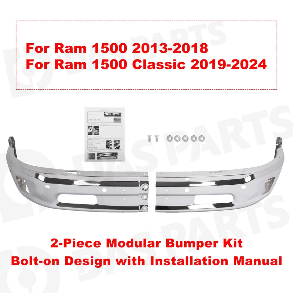 Front Bumper Face Bar For 2013-2018 RAM 1500 Steel Chrome With Park Sensor Holes Foto 2 de 4