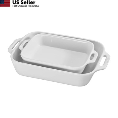 STAUB Ceramics Rectangular Baking Dish Set, 2 pc, White 2