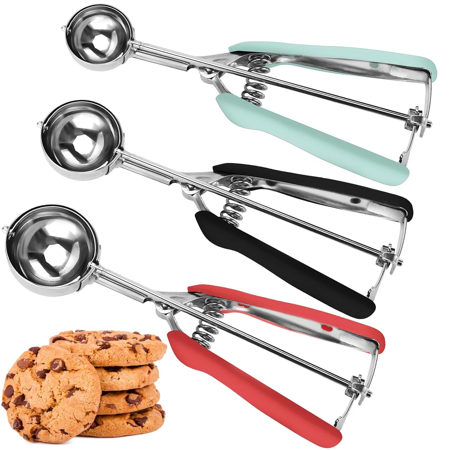 Cookie Scoop Set of 3 for Baking - 1, 2, 3 Tablespoon Sizes, Multi-Color Handles