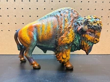 Multicolor Buffalo Statue Figurine American Bison Wildlife Animal Decoration 
