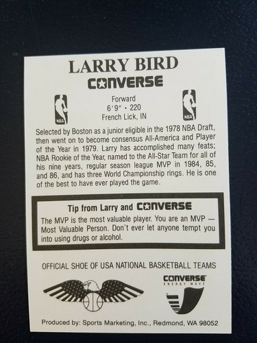 Larry Bird Boston Celtics CONVERSE #33 1989 Dominique Wilkins BEAUTIFUL CARD - Picture 2 of 2