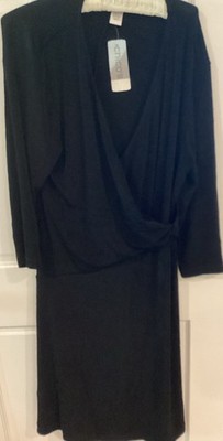 Chico's Travelers Rowan Black V-Neck Dress 3/4 Sleeve, Knee Length SZ.3 NWT