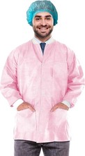 Light Pink Disposable Lab Jackets Snap Front Knit Cuffs 3 Pockets 10 Pack 2XL