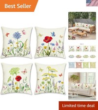 Spring Floral Pillow Covers 18x18 Set of 4 Flower Farmhouse Garden Patio Deco...