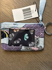 Vera Bradley BUTTERFLY BY Zip ID Case Quilted Coin Card Holder Key Ring NWT