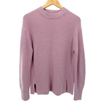 Lululemon Mock Neck Ribbed Knit Sweater Dusty Pink Merino Wool Blend Side Slit 4