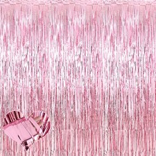 4 Pack 3.2x9.8ft Pink Metallic Tinsel Foil Fringe Curtain Backdrop Party