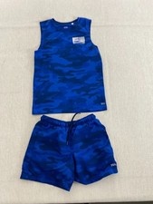 DSG T-Shirt And Short Set Boys Small Blue Camo Sleeveless Elastic Waistband
