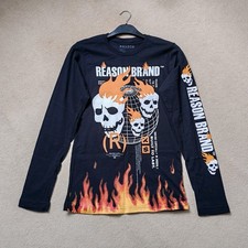Reason Marke Totenkopf Flammen Shirt Größe Small Rundhals Langarm Grafikdruck