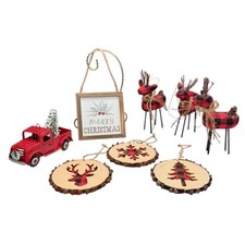 Buffalo Check Christmas Ornament Lot Red Black Plaid Rustic Farmhouse Deer