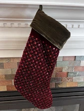 Pottery Barn  Velvet Jeweled Sequin Christmas Stocking BurgundyGreen 3 AVAILABLE