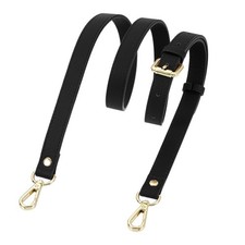 0.7" Genuine Leather Purse Strap for Bag Black Gold Buckle