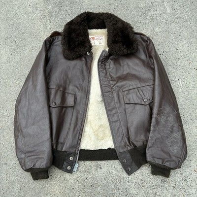 VTG Excelled A2 G1 Faux Fur Flight Flyers Bomber Leather Jacket 44 Made In USA