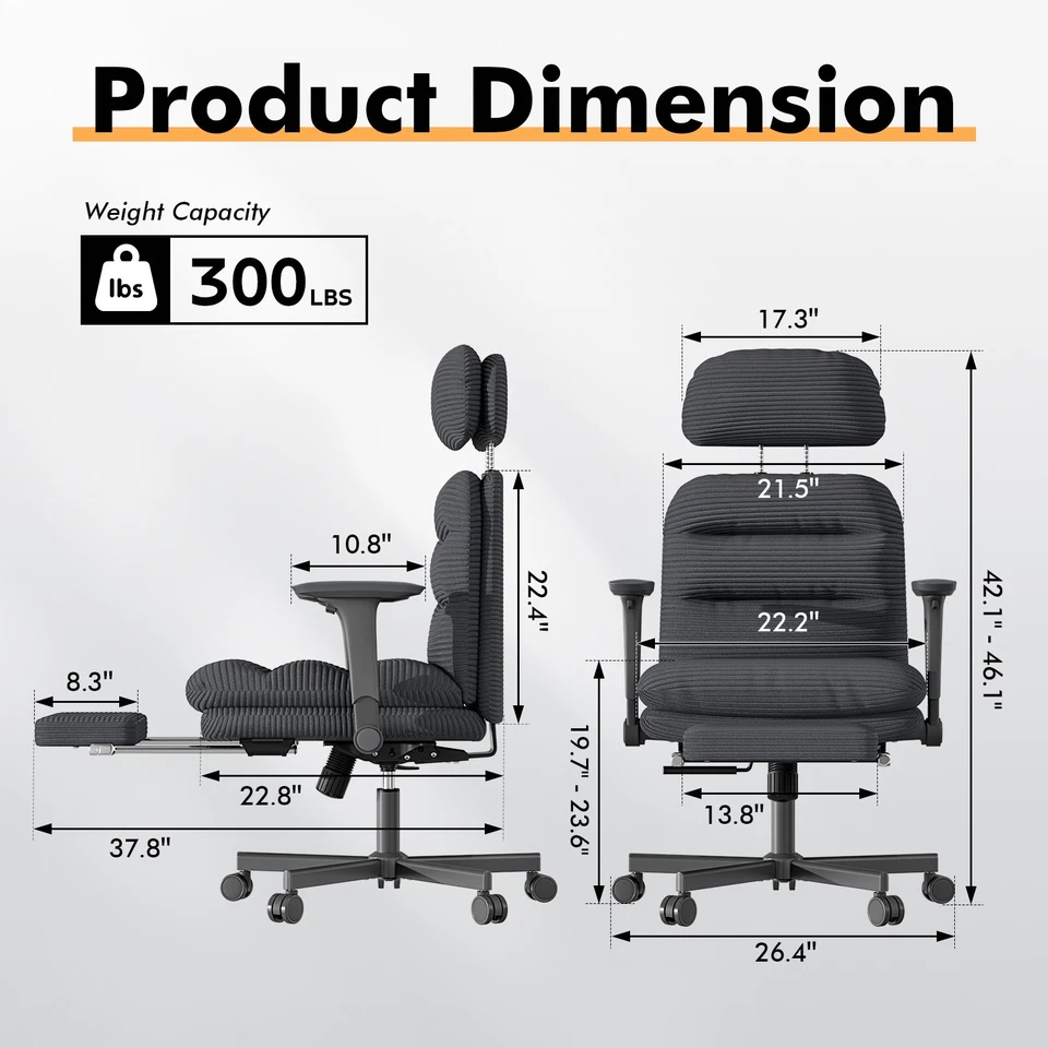 Офисное кресло с подставкой для ног и подголовником, кресло-стол со скрещенными ножками откидные подлокотники черное - Изображение 2 из 4