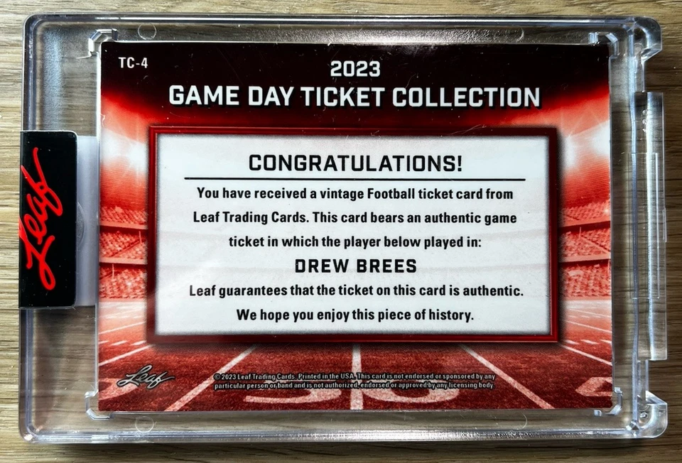 2023 Leaf Game Day Ticket Collection #TC-4 - Drew Brees - Authentic Game Ticket - Image 4 of 4