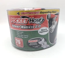 75ft Expandable Garden Water Hose 3/4" Pocket Hose Silver Bullet w/ Spray Nozzle