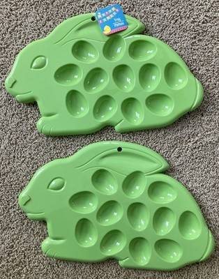 2 Bunny rabbit Plates plastic Easter set deviled egg holder serving party tray