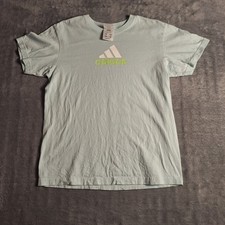 Adidas T-Shirt Women  s Large Light Blue Green Graphic Logo Cotton Short Sleeves
