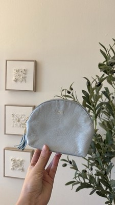 OSPREY London Sienna Medium MakeUp Bag in Metallic Pastel Blue Grainy Leather