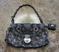 Vintage GUESS Y2K Monogram Croc Trim Chain Shoulder Handbag Black RARE