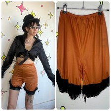 Vintage Orange Tap Shorts with Fringe Pin Up Showgirl Bloomers Lingerie - S