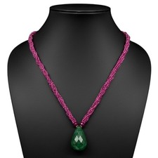 5 Strand Natürliche Rubin Smaragd Verdreht Halskette 2mm Facettiert Perlen 925